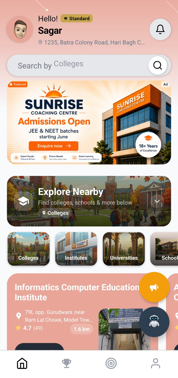 Your institute's promo banner inside the alcedo app