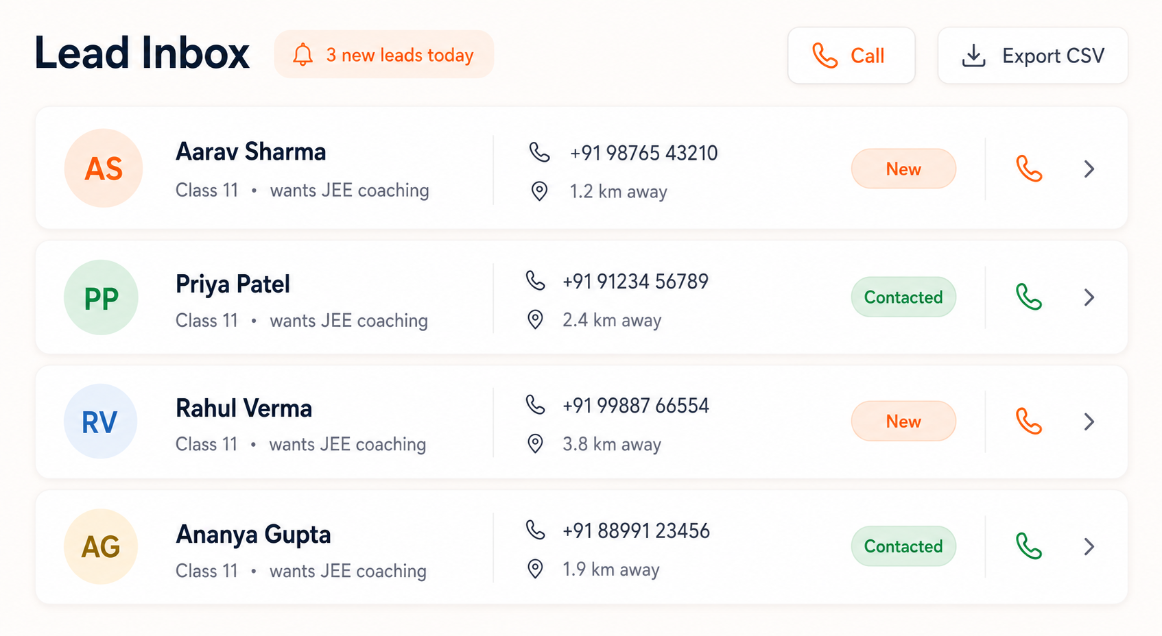 alcedo Lead Inbox — incoming student enquiries